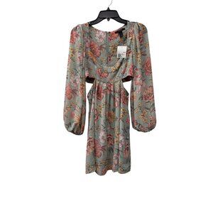 New Forever 21 Women's Size S Floral Print Cutout Waist Long-Sleeve Mini Dress